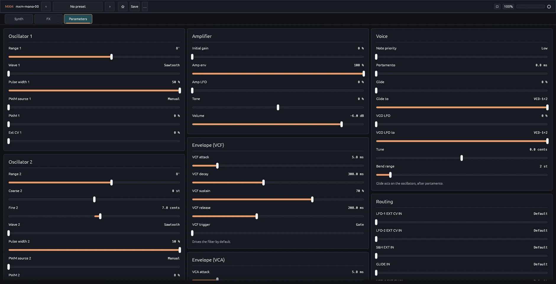 The Parameters view: all 80 controls