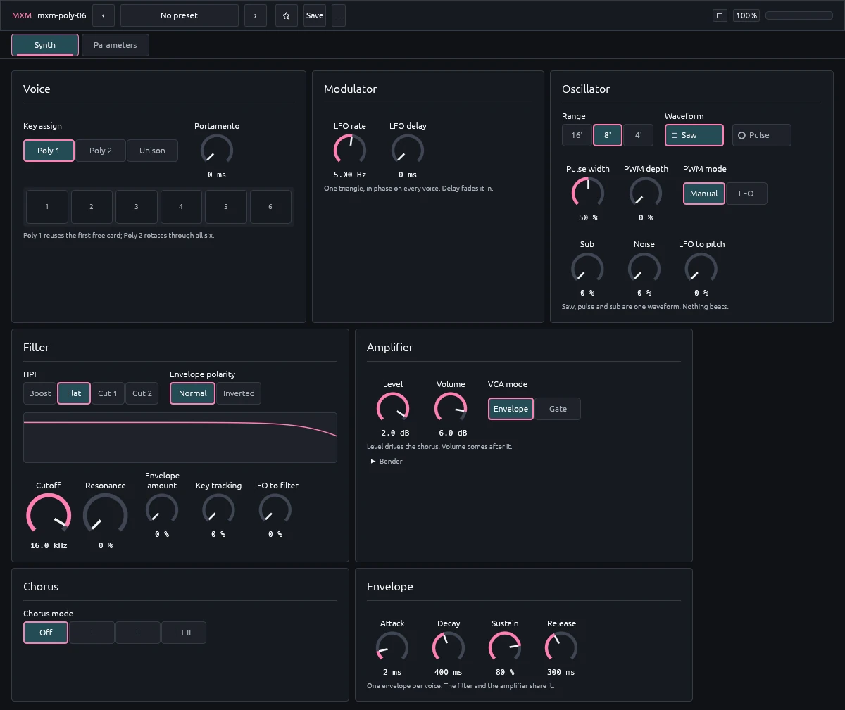 The Synth view: seven modules, with Chorus at the end